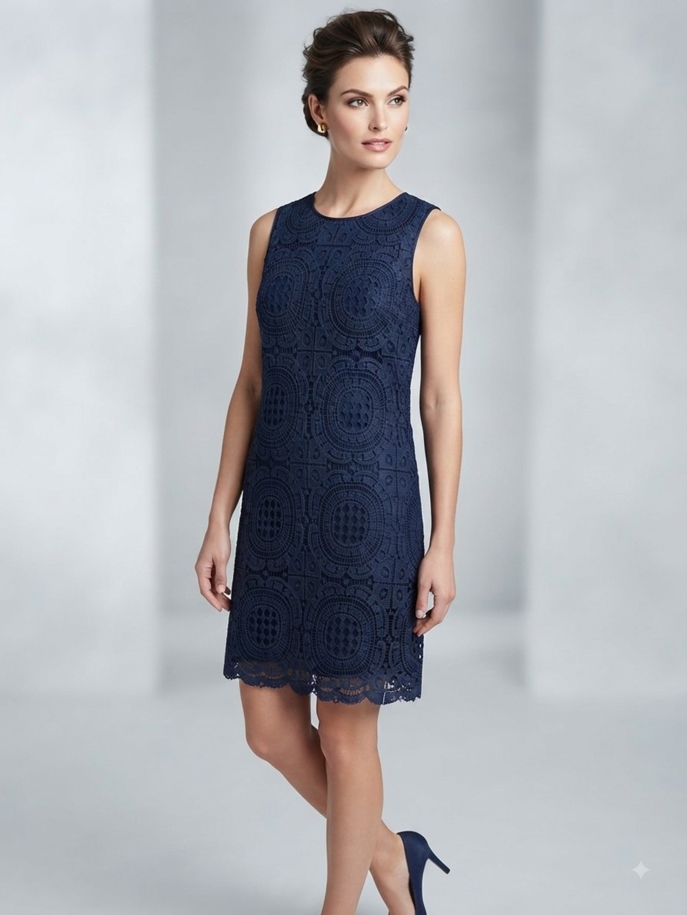 ​Katherine Barclay Navy Blue Cutout Lace Shift Dress Size 10 Cocktail Party Wedd